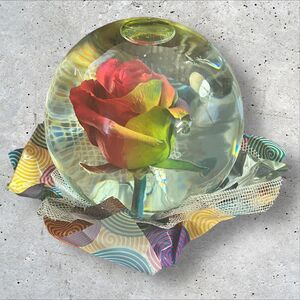 Preserved Real Rose multi-colored ombré in glass ball Water Dome Globe/Large